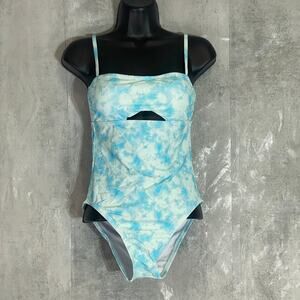 VICIOUS YOUNG BABES Light Blue Tie-Dye Front Cutout Tie-Dye One-Piece Swimsuit